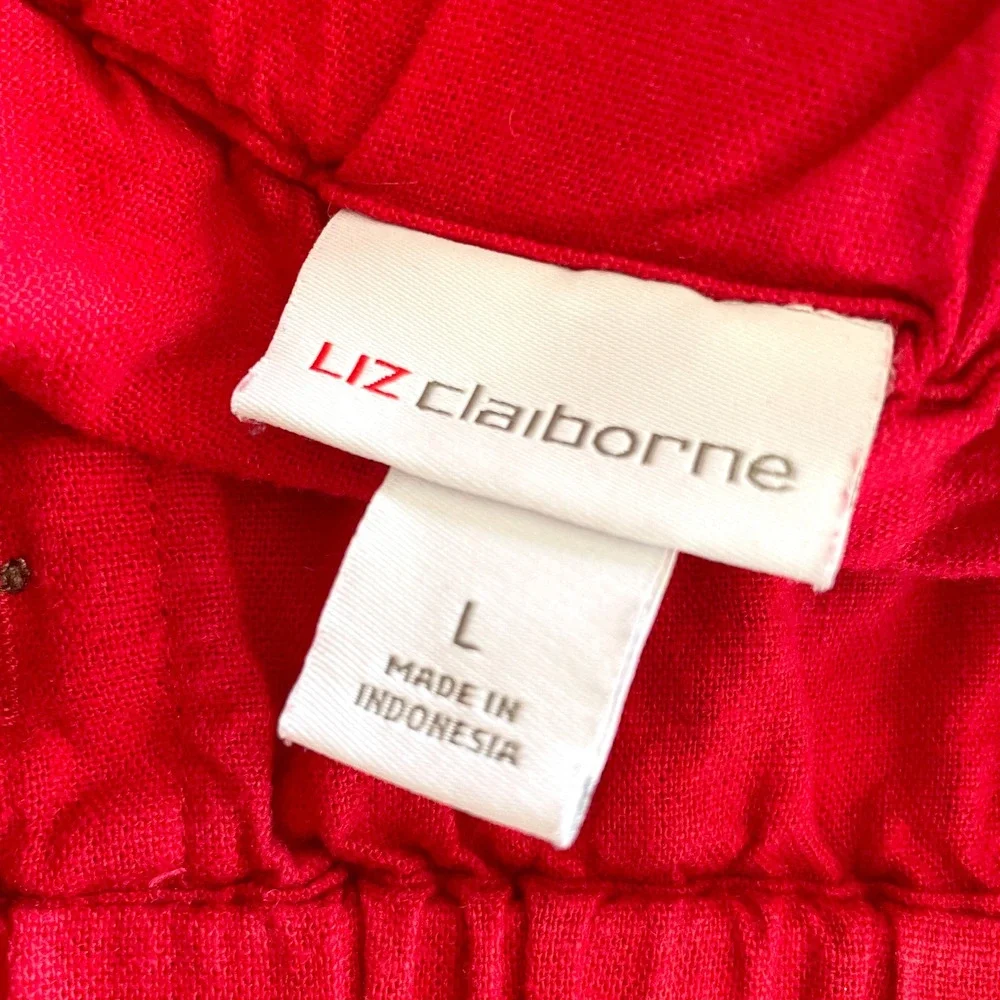 Vintage 90s Liz Claiborne Linen Blend Skirt Large Red Short Minimalist Parisian‎